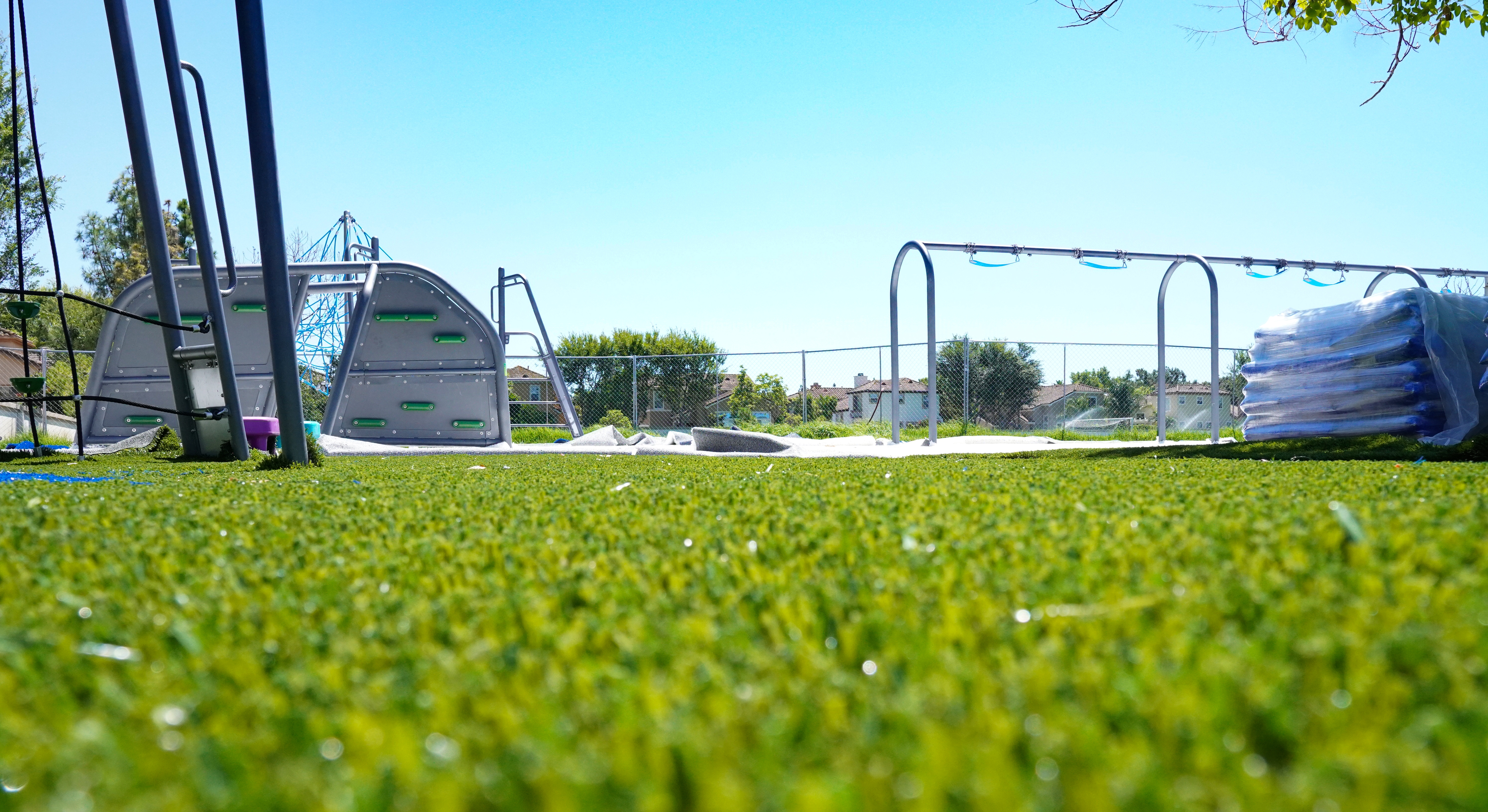 Playground equipment set on turf